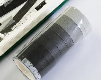 Black Gradient Washi Tape Set 13 Rolls Monochrome Masking Tape Scrapbook Journal Planner Decorative Tape Set
