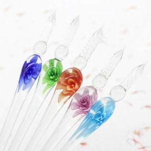 Elegante penna in vetro con motivo floreale per calligrafia, firma e scrittura - regalo artigianale fatto a mano per le donne