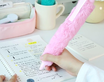 11-inch Extra Large Plush Novelty Pens, Fluffy Fun Gel Pen, Pink & Lake Blue, 1.0mm Tip, Press Design, Warm Writing for Winter
