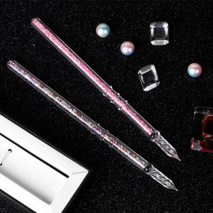 Diamantglazen dippen | Op kristallen geïnspireerde schrijfpen | Meerkleurig edelsteenontwerp: roze, zwart, blauw, paars, groen, rood