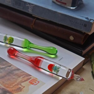 Handmade Achat rot / grün Qualle Glas Dip Pen | 5,5-Zoll-Artistic Lettering Pen | Geschenk des Ozean-Liebhabers