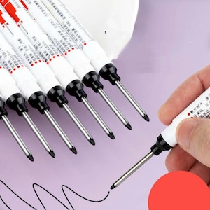 10 Stück Lange Feder Permanent Marker, Wasserdichte Feinspitze Tiefloch Marker, Holzbearbeitung Öl-basierte Stift, Schwarz/Blau/Rot, Schnelltrocknende Tinte
