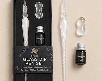 Pearlescent Glass Dip Pen Set, Silver Shimmer Glass Pen With 5ml Black Ink and Pen Rest, Calligraphy Pen Gift, Journal Writing Tool