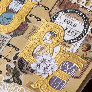 Pack de 104 stickers alphabet en relief | Ephémères éphémères de scrapbooking lettre pour Junk Journal | Stickers déco de A à Z dorés, noirs et blancs