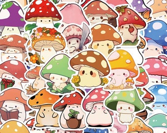 Mushroom Sticker, 50pc Mushroom Sticker Pack, Laptop Stickers, Vinyl Stickers, Cute Stickers, Mushrooms, Mushroom Decor, Planner Stickers