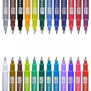 May include: A collection of colorful fine-tip pens in various shades, including gray, brown, black, yellow, green, blue, purple, red, and pink. Each pen has a needle-like tip and the text "GuangNa EXQ NEEDLE" printed on the barrel.