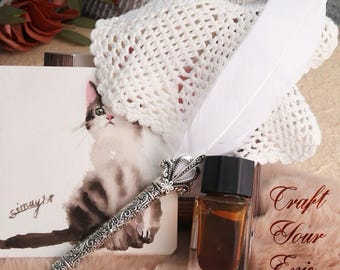 Vintage Feather Dip Pen for Calligraphy & Drawing, 9.84" European Retro Quill Pen with Metal Handle, Artistic Writing Gift