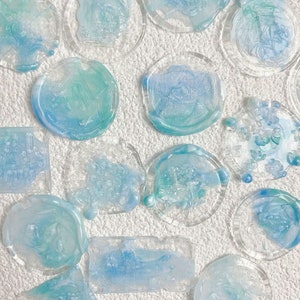30 Stück Himmelblaue selbstklebende Wachssiegel Aufkleber / Peel & Stick Wachssiegel / Einladung Wachssiegel Blume / 3D / Blumenstrauß / Stempel