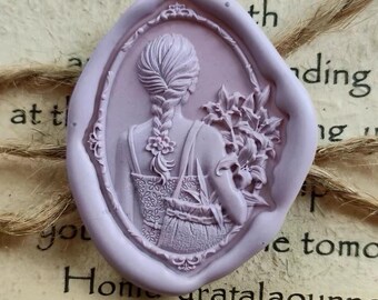 Vintage Floral Lady Wax Seal Stamp with Wooden Handle, Cottagecore Woman Wax Stamp, Romantic Cameo Style Seal for Journaling