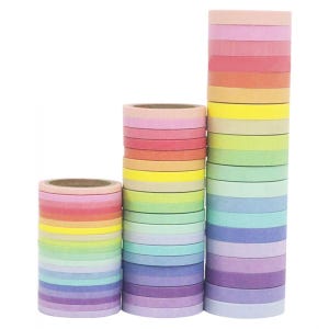 Zestaw 20 rolek cienkiej, tęczowej, solidnej taśmy washi | Taśma maskująca o szerokości 3 mm/5 mm/7,5 mm do notatnika, scrapbookingu, planera Bujo
