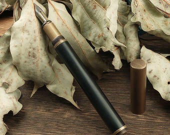 Vintage Brass & Rosewood Pocket Fountain Pen, 3 Nib Set 0.38/0.5/1.0mm, 4.45in Compact Design, Converter or 2.6mm Cartridge