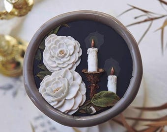 White Rose Candle Wax Seal Stamp, 0.98 inch Gothic Floral Brass Seal Head, Vintage Romantic Wax Stamp for Journaling Letters