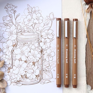 Set van 3 bruin/zwarte waterdichte fineliner-tekenpennen, Art Sketch-inktpennen, 0,2 mm, 0,3 mm, 0,45 mm punten