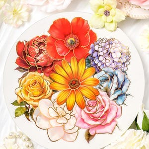 80 stickers grande fleur | Autocollants floraux holographiques imperméables pour animaux de compagnie pour la journalisation de collages d'albums