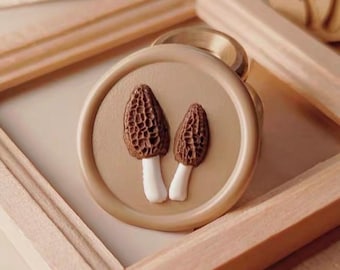 Mini Morel Mushroom Wax Seal Stamp with Wooden Handle, Forest Cottagecore Brass Seal, Woodland Mushroom Wax Stamp for Journals