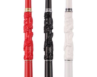 Embossed Dragon Rollerball Pen Ceramic Chinese Style Black Ink Pen Vintage Relief Writing Pen Gift for Men Women