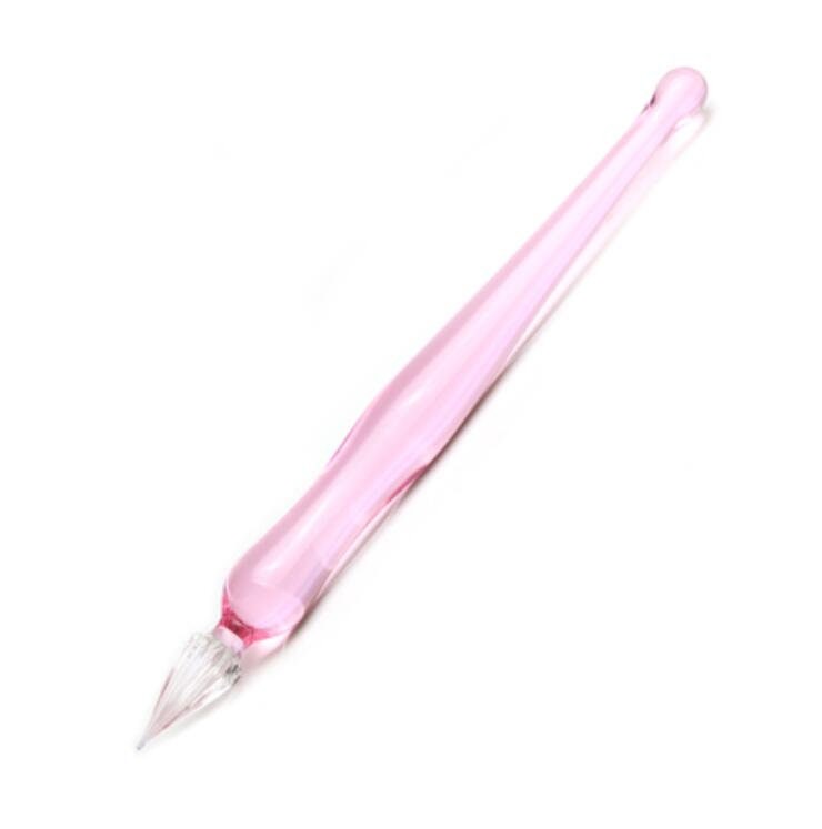 ANTIQUE glass ink dip pen 1920's HAND-BLOWN handmade twisted tip pink color  vtg