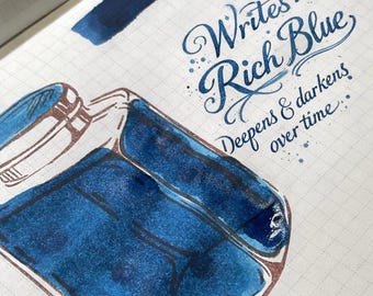 Denim Blue Fountain Pen Ink, Iron Gall Ink, Fast Drying Writing Ink for Fountain Pen Glass Pen and Dip Pen