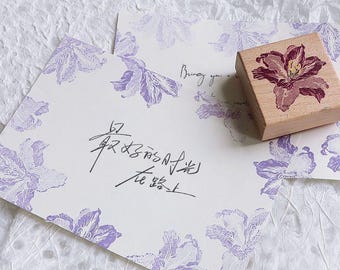 Vintage Lily Rubber Stamp, Wood Mounted Flower Stamp, Purple Lily Botanical Stamp for Journaling, Scrapbooking, Card Making, Craft Supplies
