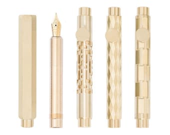 Mini Brass Pocket Fountain Pen, Detachable Short Fountain Pen 0.5mm, Vintage Brass Pen with Pouch