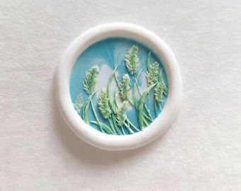 Foxtail Grass Wax Seal Stamp with Wooden Handle, Botanical Meadow Brass Seal, Wild Grass Wax Stamp for Journals Letters Scrapbooking