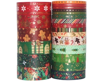 21 Rolls Christmas Foil Washi Tape Set, Gingerbread Reindeer Holiday Decorative Masking Tape for Scrapbooking DIY Crafts