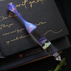 Handgemaakte agaat rood/paarse kwallen glazen dippen | 5,5-inch artistieke schrijfpen | Cadeau oceaanliefhebber