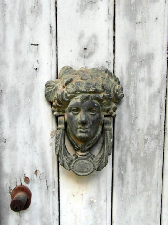 Items similar to Greek grey door with goddess door knocker. "I love