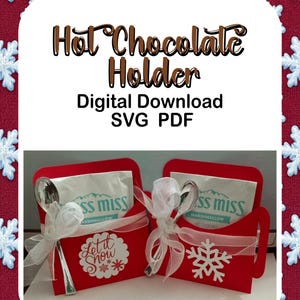 Soporte para chocolate caliente, tarjeta de regalo tipo sobre, tazas de chocolate caliente navideñas SVG PDF