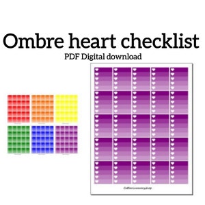 Ombre Heart Checklist Planner Stickers, Printable Pdf,  full box, Erin Condren