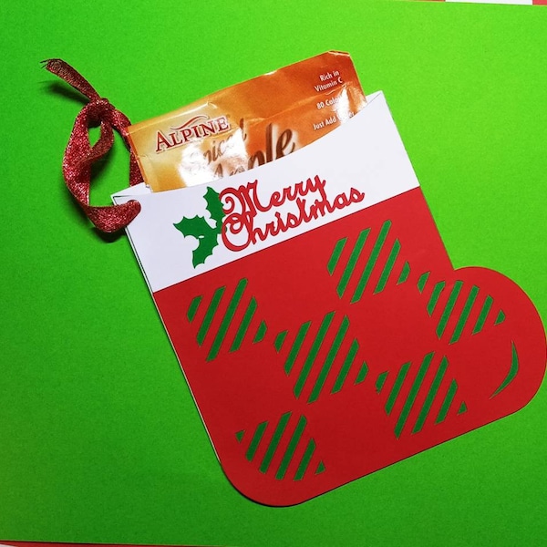 Hot Chocolate holder, Envelope Gift Card, Christmas cocoa mugs SVG PDF, Plaid Santa boot treat, stocking stuffer,favor