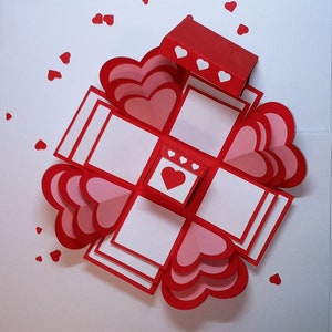 Exploding box svg Triple coeur boîte avec explosion à trois couches et boîte cadeau téléchargement numérique