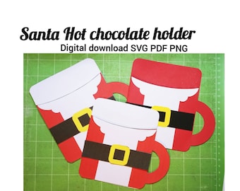 Santa Hot Chocolate holder, Envelope Gift Card, Christmas cocoa mugs SVG PNG PDF
