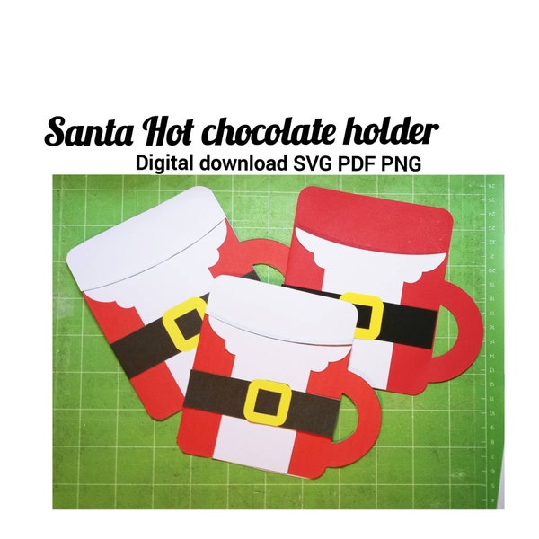 Santa Hot Chocolate holder, Envelope Gift Card, Christmas cocoa mugs SVG PNG PDF