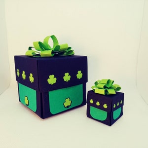 Caja explosiva SVG, arco iris Shamrock, corazón de explosión de San Patricio, caja explosiva, caja de explosión svg, tarjeta de bolsillo, SVG, archivo de corte