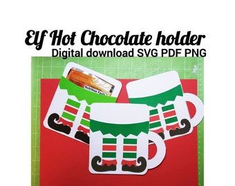 Elf Hot Chocolate holder, Envelope Gift Card, Christmas cocoa mugs SVG PNG PDF