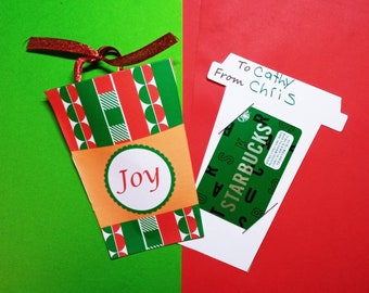 Coffee cup gift card holder, Joy Peace Hope printable PDF. Christmas coffee card. SVG