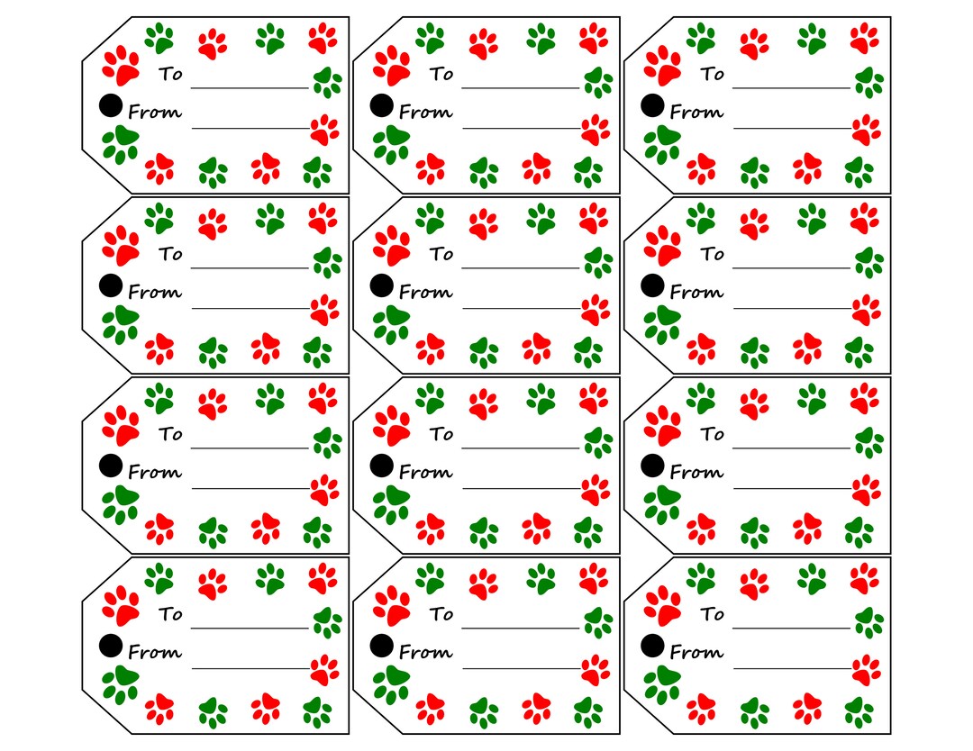 Gift Tags, Paw Print Design, Dog Lover, Dog Bone Gift Tags, Christmas ...