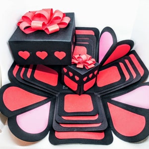 Caja explosiva SVG, tarjeta de corazón de explosión, día de San Valentín, tarjeta emergente, amor, caja explosiva, caja de explosión svg, tarjeta de bolsillo, SVG, archivo de corte