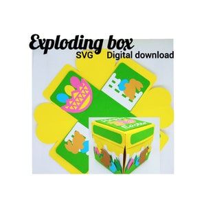 爆発する箱のSVG、爆発するハート、ハッピーイースターバニーと卵、爆発する箱のSVG、ポケットカード、SVG、カッティングファイル、ボックステンプレート