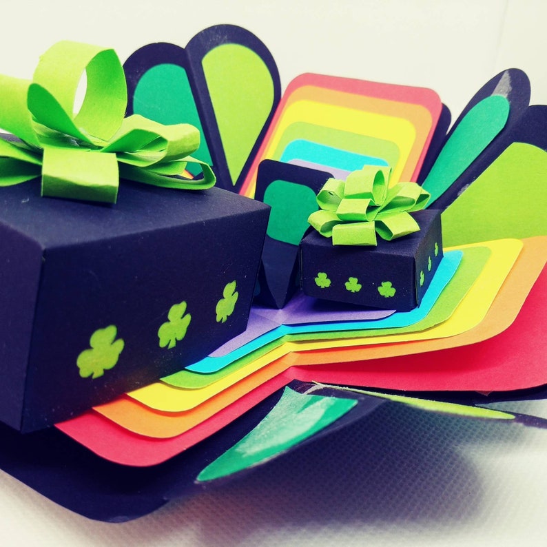 SVG exploding box, Shamrock rainbow, St. Patrick's explosion heart, exploding box,explosion box svg, pocket card, SVG, cutting file image 6