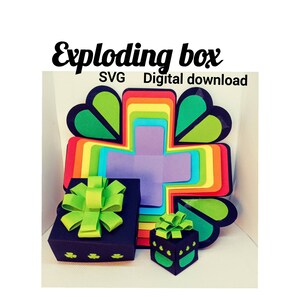 SVG exploding box, Shamrock rainbow, St. Patrick's explosion heart, exploding box,explosion box svg, pocket card, SVG, cutting file image 2