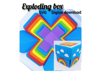 Explosionsbox SVG, Explosionsherz, Regenbogen geschichtet, Explosionsbox svg, Pocket Karte, SVG, Schneidedatei, Box Vorlage