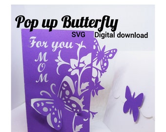 Pop up butterfly svg, Mother's Day card  papercut template, digital download, butterfly front cicut