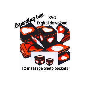 Explosion Box SVG caja explosiva, tarjeta de corazón de explosión, día de San Valentín, tarjeta emergente, nota de amor, caja explosiva, tarjeta de bolsillo, SVG, archivo de corte