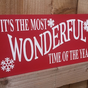 Christmas sign christmas decor wooden christmas sign large wooden christmas sign its the most wonderful time of the year sign red and white