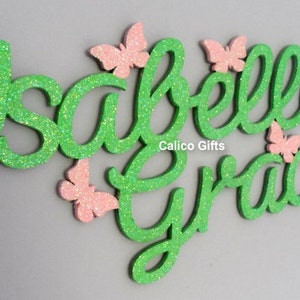 Nomes unidos, presente exclusivo para bebê, decoração de berçário, nome da porta acima do nome do berço, letras de madeira, nome brilhante para meninas, presente de batizado especial