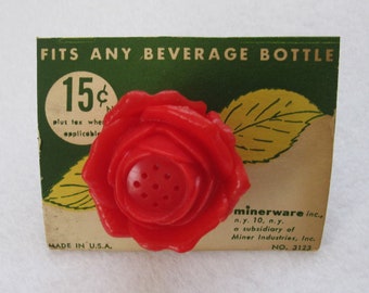 Vintage Red Rose Ironing Bottle Sprinkler Head Stopper Plastic Top Clothing Laundry Iron