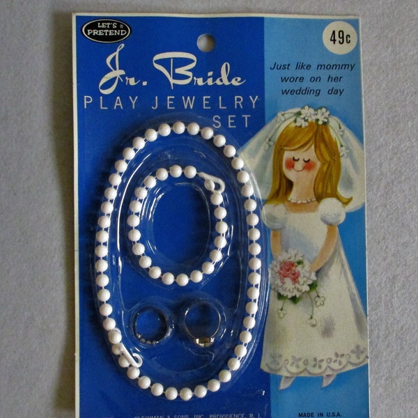 Vintage 1960's Girl's Toy Jewelry Set ~ Rings Necklace and Bracelet ~ Just Like Mommy Jr. Bride Wedding ~ Play Let's Pretend Cleinman & Son