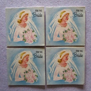 Set of 4 Small Unused Bride Gift Enclosure Cards ~ Bridal for Wedding gift or Shower 1950's